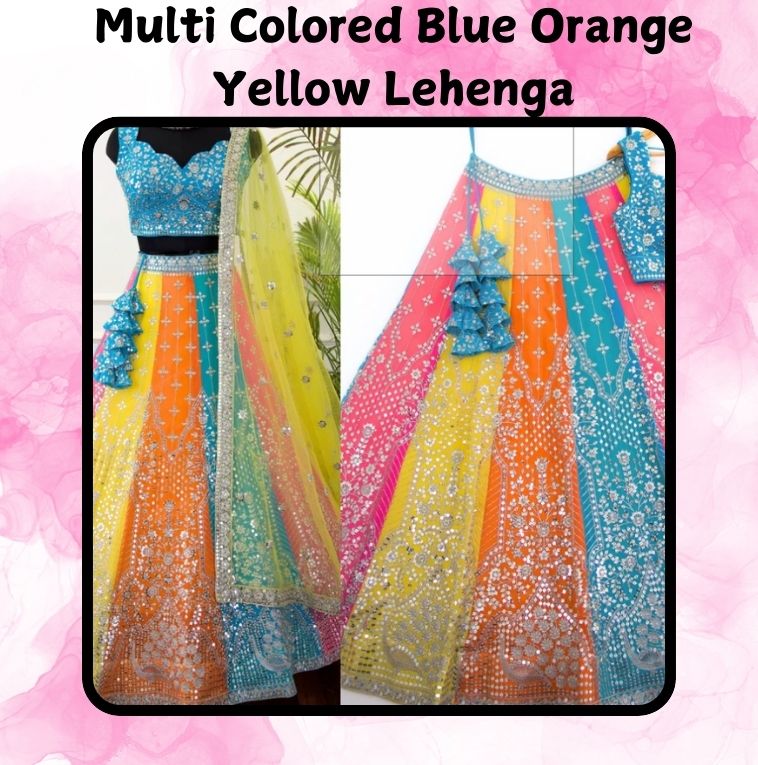 Multi Colored Blue Orange Yellow Lehenga